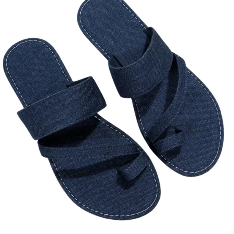 Denim Slide Sandals for Wide Feet - Blissful Shoes