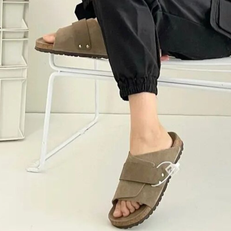 Genuine Leather Cork Women&#39;s Wide Width Sandals - Blissful Shoes