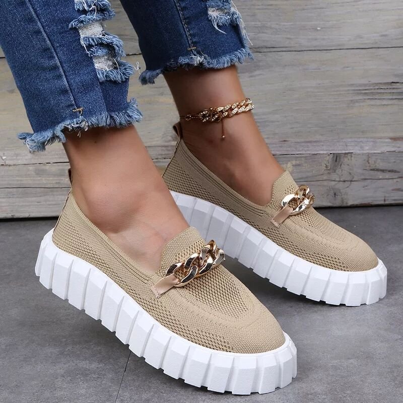 Women's Gold Chain Loafers for Comfy Walks - Blissful Shoes