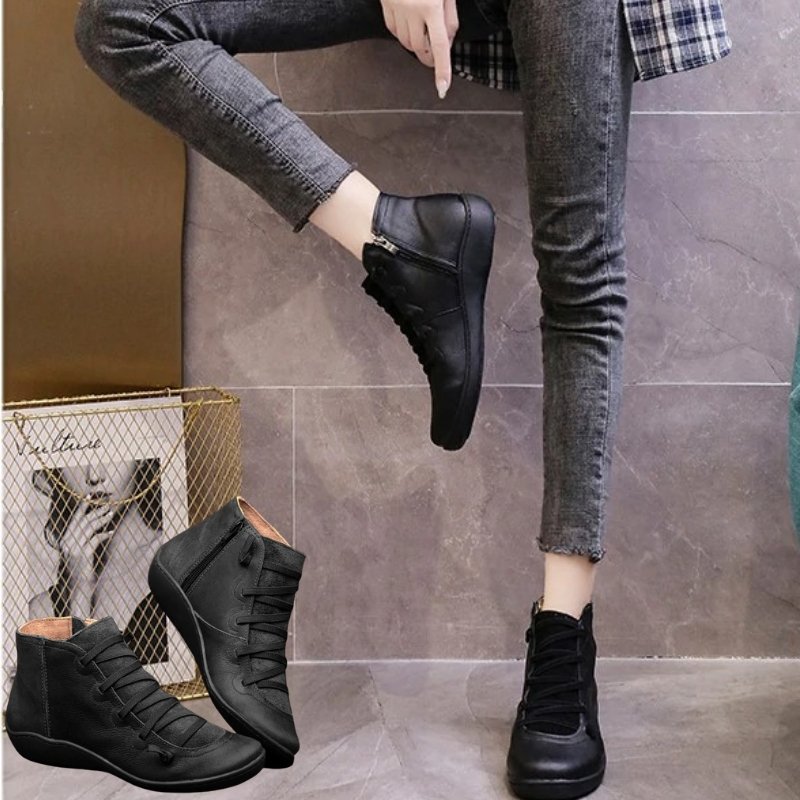 Round Toe Zipper Casual Ankle Boots for Bunions - Bunion Free