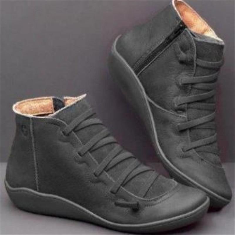 Round Toe Zipper Casual Ankle Boots for Bunions - Bunion Free