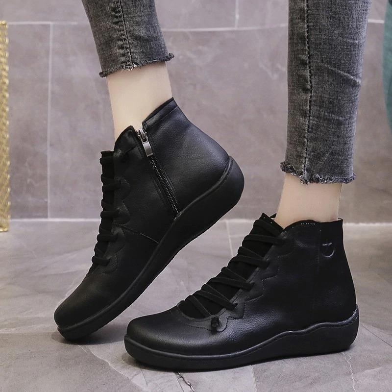 Round Toe Zipper Casual Ankle Boots for Bunions - Bunion Free